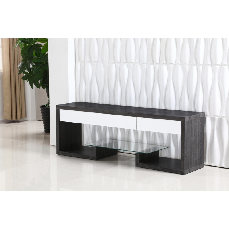 Samba TV Unit Black White High Gloss 3 Drawer Heartlands Furniture