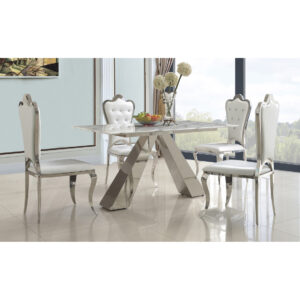 Madagascar Marble Dining Table with Stainless Steel Base