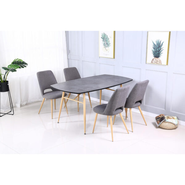 Matola Stone Effect Glass Dining Table with Beech Metal Legs