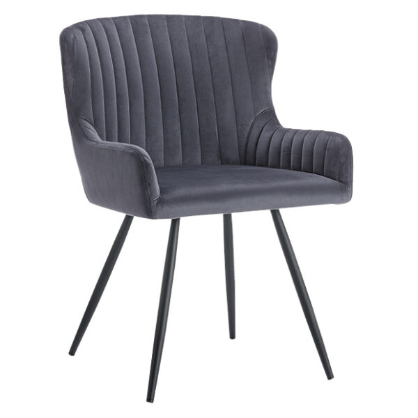 Medway Velvet Dining Chair Grey with Black Metal Legs
