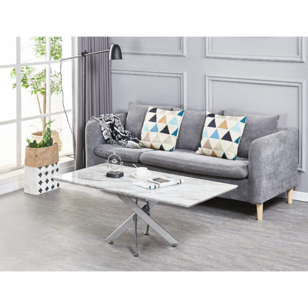 Scimitar Marble Coffee Table with Silver Legs