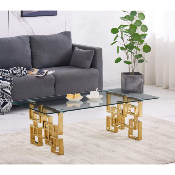 Spectra Coffee Table Clear Glass with Gold Legs