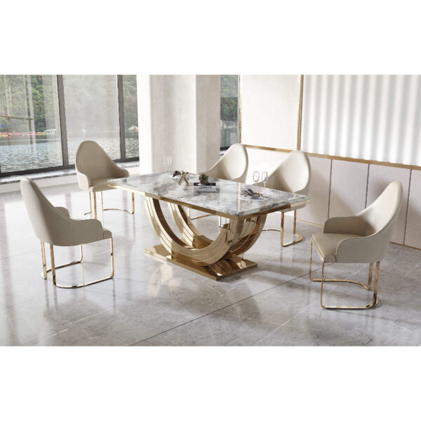 Midas PU Dining Chair Cream with Stainless Steel Legs Gold